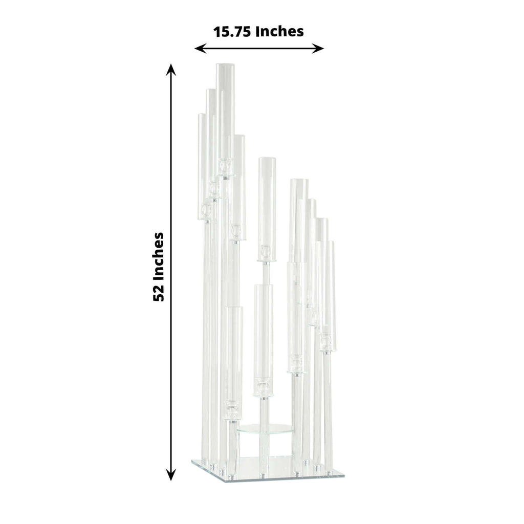 12-Arm Crystal Glass Cluster Candelabra Pedestal Stand 4.5ft - Square Hurricane Taper Candle Holder Table Centerpiece